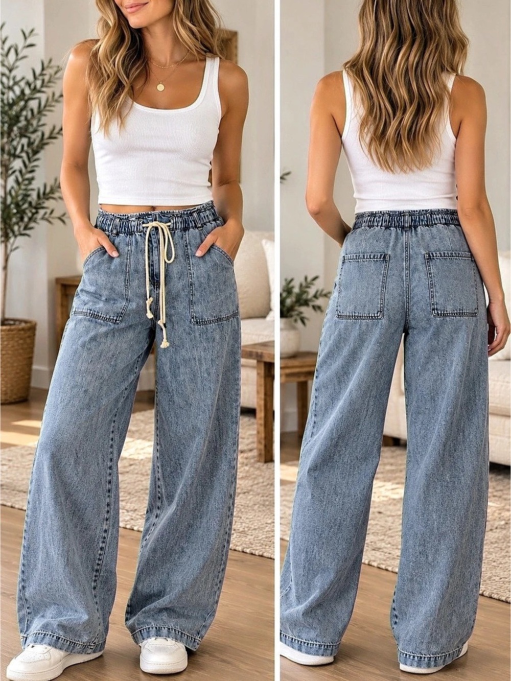 Rails Ryan Wide Leg Drawstring Jeans Blue Medium
